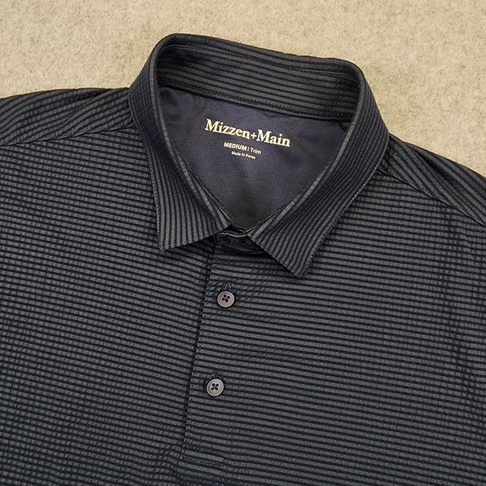 Mizzen+Main Copa Seersucker Polo Shirt Mens Medium Blue Trim Fit Performance